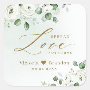 Spread Love Hand Sanitizer Greenery Wedding Favour Square Sticker