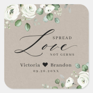 Spread Love Hand Sanitizer Greenery Wedding Favour Square Sticker