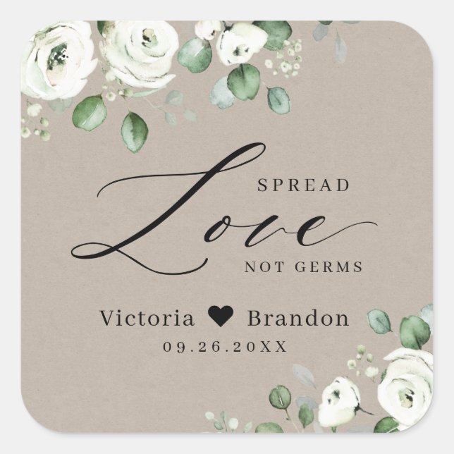 Spread Love Hand Sanitizer Greenery Wedding Favour Square Sticker (Front)