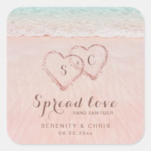 Spread Love Hearts in the sand beach wedding favou Square Sticker