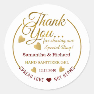 Spread Love Maroon Gold Thank You Sanitizer Favour Classic Round Sticker