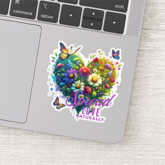 Spread Love Naturally Floral Butterfly Heart Vinyl (Detail)