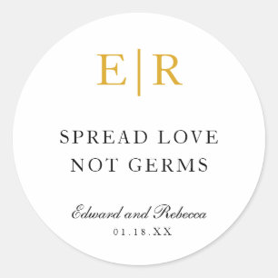 Spread Love Not Germs Gold Monogram Wedding Favour Classic Round Sticker