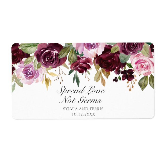 Spread Love Not Germs Plum Floral Wedding Favour (Front)