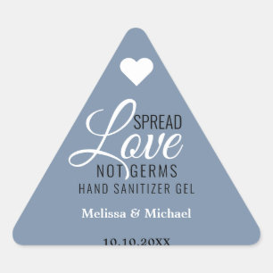 Spread Love Not Germs Wedding Favour Dusty Blue Triangle Sticker