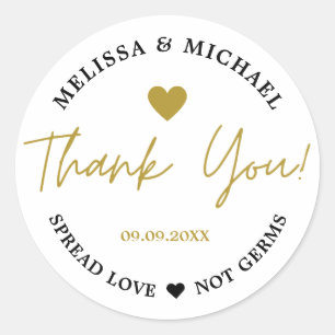 Spread Love Not Germs Wedding Gold Thank You   Classic Round Sticker