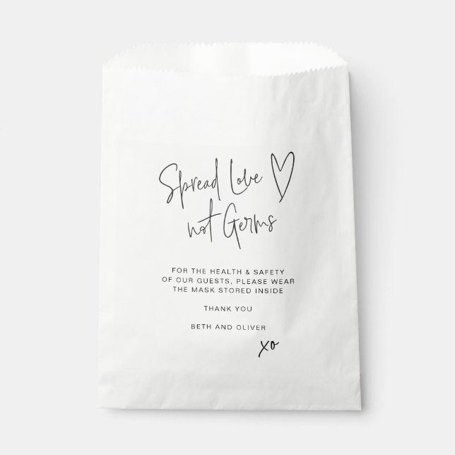 Spread Love Not Germs Wedding Guest Face Mask Favour Bag (Front)