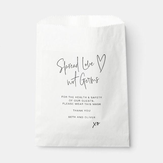 Spread Love Not Germs Wedding Guest Face Mask Favour Bag (Front)