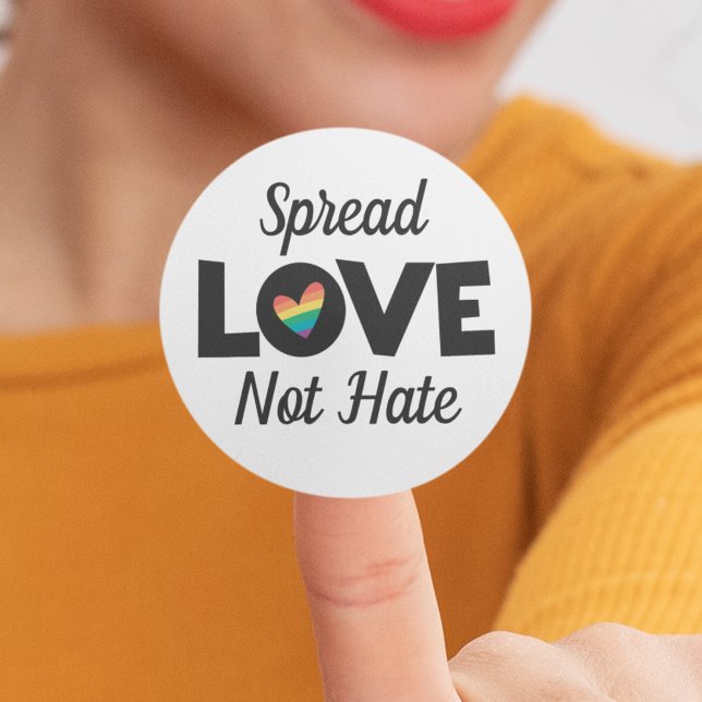 Spread Love not hate LGBT rainbow heart Classic Round Sticker (Creator Uploaded)