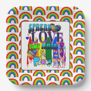 Spread Love Not Hate   LGBTQI+ Pride Paper Plate