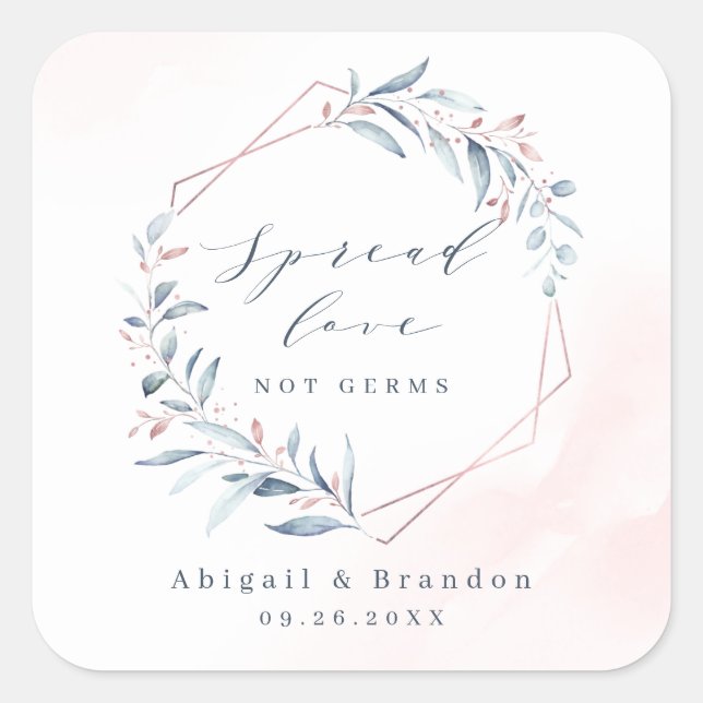 Spread Love Rose Gold Dusty Blue Greenery Wedding Square Sticker (Front)