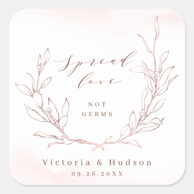 Spread Love Rose gold simple botanical wreath Square Sticker (Front)