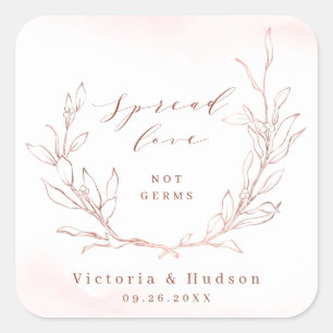 Spread Love Rose gold simple botanical wreath Square Sticker