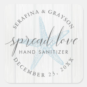 Spread Love Starfish Rustic Hand Sanitizer Favour Square Sticker