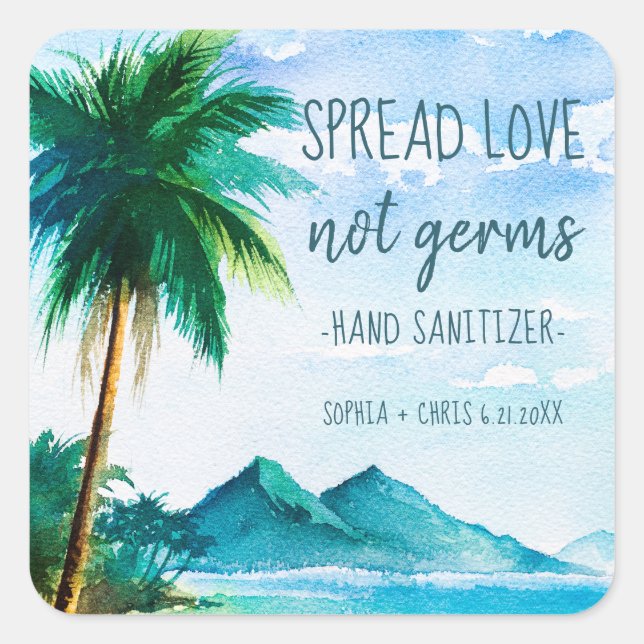 Spread Love Tropical Beach Wedding Favour Square Sticker (Front)