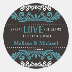 Spread Love Wedding Hand Sanitizer Favours Blue Classic Round Sticker