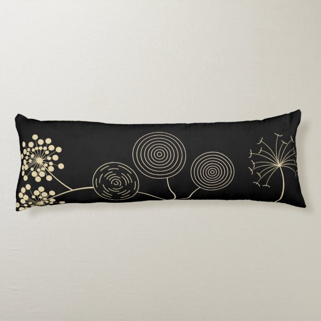 `Spread of Love` Golden Black Abstract Flowers Body Pillow (Back)