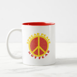 Spread Peace Not Fear Peace Symbol Yellow Red Two-Tone Coffee Mug