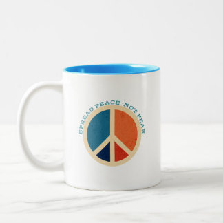 Spread Peace Not Fear Peace Symbol Yellow Red Two- Two-Tone Coffee Mug
