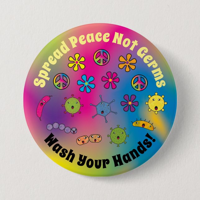 Spread Peace Not Germs Cute Cartoon Germs 3 Inch Round Button (Front)