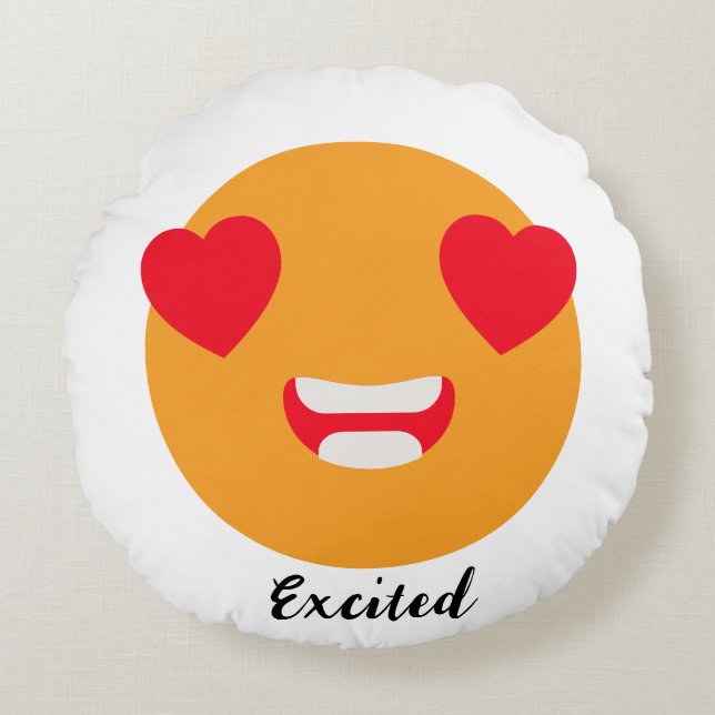 Spread Smiles on Emoji Day: Excited Emoji Round Pillow (Front)
