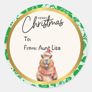 🎄 Spread the Holiday Cheer with Custom Capybara Classic Round Sticker
