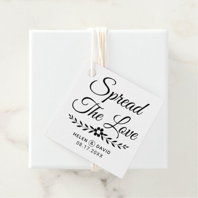 Spread the Love black typography, flower wedding Favour Tags (In Situ)