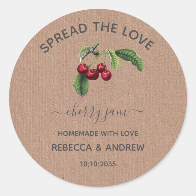 Spread The Love Cherry Jam Kraft Paper Favour Classic Round Sticker (Front)