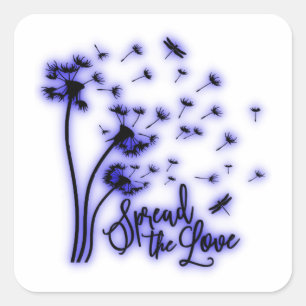 Spread The Love Dandelions and Dragonflies Square Sticker
