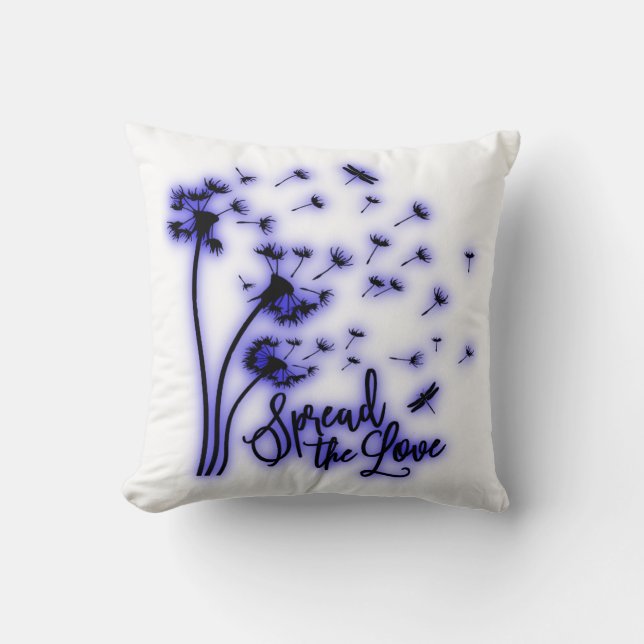 Spread The Love Dandelions and Dragonflies Throw Pillow (Front)