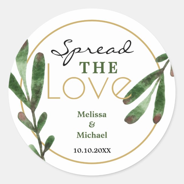 Spread the Love Greenery Wedding Classic Round Sticker (Front)
