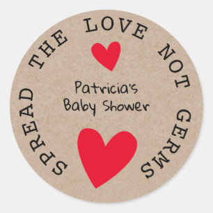 Spread The Love Kraft Paper Baby Shower Favours Classic Round Sticker