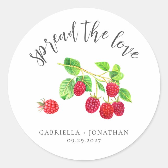Spread The Love Raspberry Jam Wedding Favour Class Classic Round Sticker (Front)