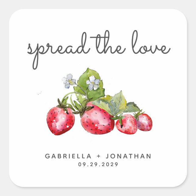 Spread The Love Strawberry Jam Wedding Favor Square Sticker (Front)