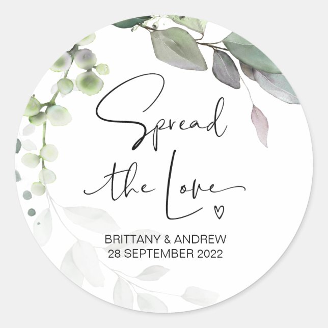 Spread the Love Wedding Favor Jam Jar Candle Classic Round Sticker (Front)