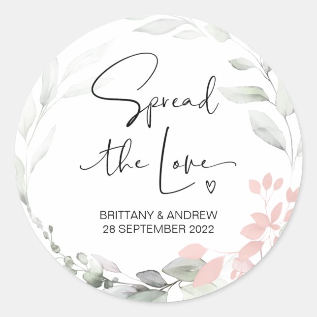 Spread the Love Wedding Favor Jam Jar Candle Classic Round Sticker (Front)