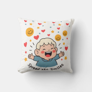 Spread the Smiles – Cute & Cheerful Doodle Cartoon Throw Pillow