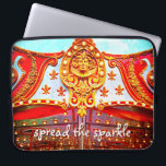 Spread the sparkle quote gold face on red carousel laptop sleeve<br><div class="desc">“Spread the sparkle”. You can almost feel the oom-pa-pa music, crashing symbols, and the up & down and round & round movement of the merry-go-round whenever you use this gold and red carousel face medallion close-up photo neoprene laptop sleeve. This laptop sleeve comes in three sizes: 15", 13", and 10”....</div>