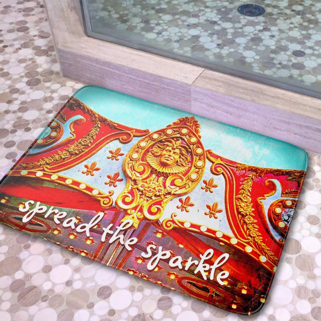 Spread the Sparkle Quote Red Gold Carousel Face Bath Mat (Creator Uploaded)