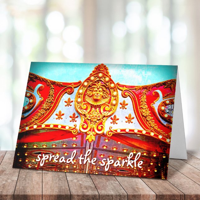 Spread the Sparkle Script Vintage Carousel Photo Card (Creator Uploaded)