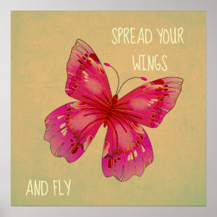 Spread your wings butterfly quote oriental art poster