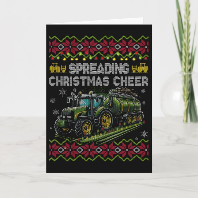 Spreading Christmas Cheer Farming Tractor Ugly Swe Card (Front)