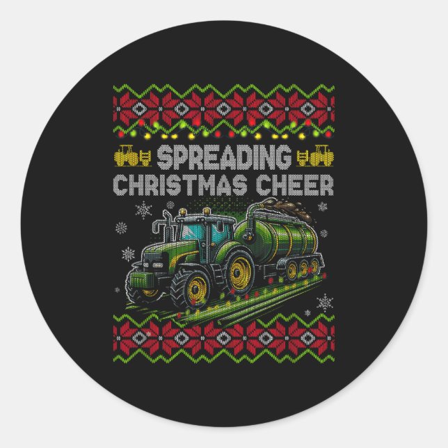 Spreading Christmas Cheer Farming Tractor Ugly Swe Classic Round Sticker (Front)