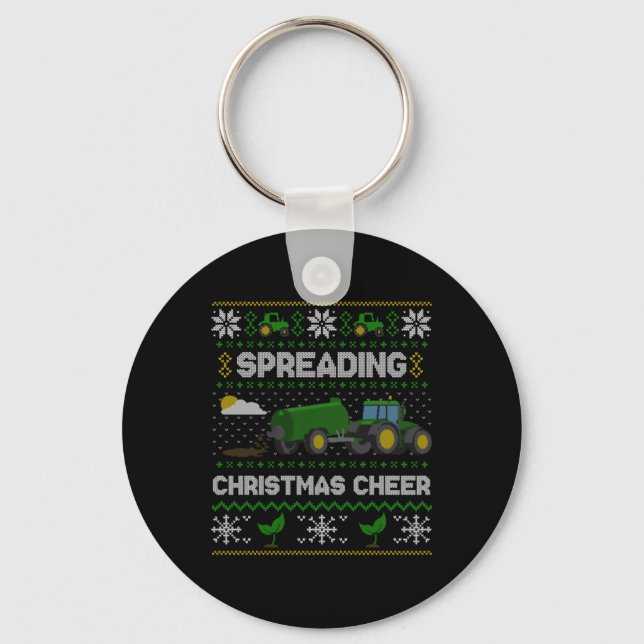 Spreading Christmas Cheer Farming Tractor Ugly Swe Keychain (Front)