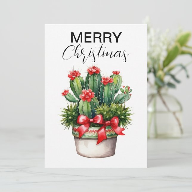 Spreading Christmas Cheer with a Cactus Twist Holiday Card (Standing Front)