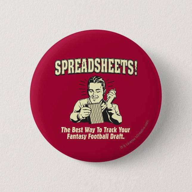 Spreadsheets: Track Your Fantasy Football Draught 2 Inch Round Button (Front)