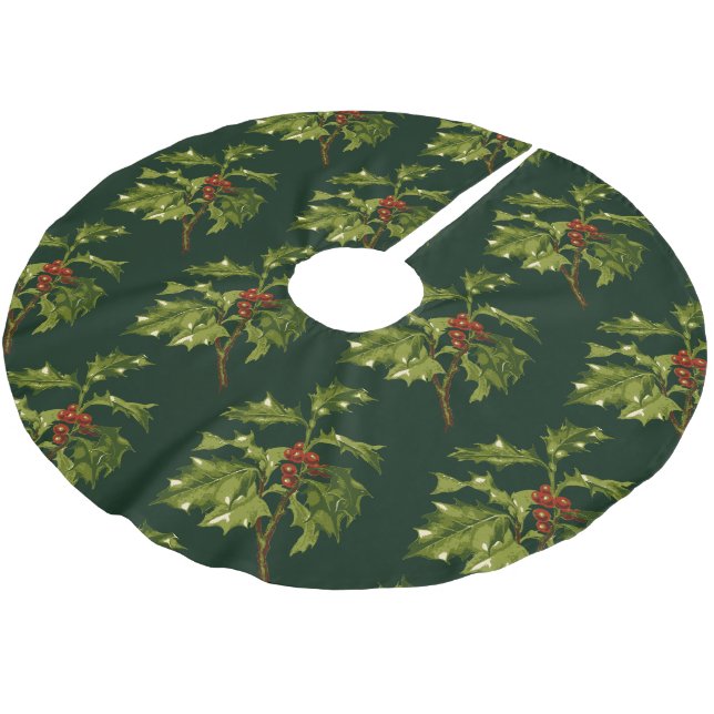 Sprig of Holly Christmas Red Berry  Brushed Polyester Tree Skirt (Angled)