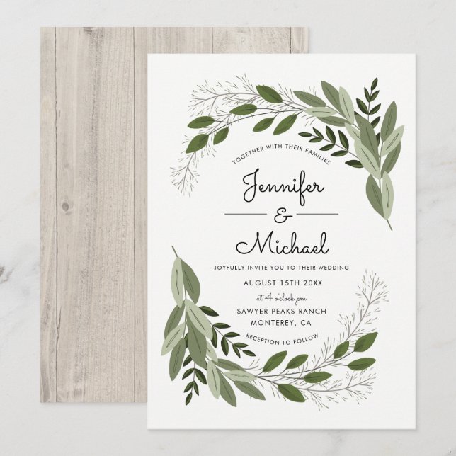 Sprigs Mariages rustiques - Invitation de mariage (Devant / Derrière)