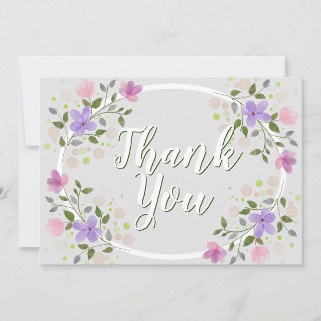 Sprigs of Flowers Framed Design Wedding Thank You Card (Front)