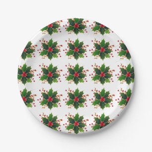Sprigs of Holly & Berries Christmas Paper Plates